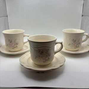 Vtg Pfaltzgraff Tea Rose Set Of 3 Cups & Saucers Replacements Floral Cottagecore